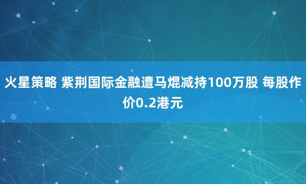 火星策略 紫荆国际金融遭马焜减持100万股 每股作价0.2港元