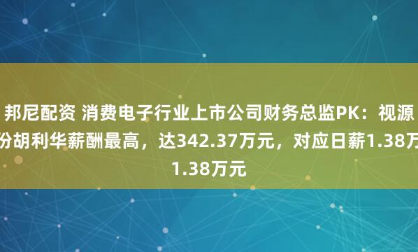 邦尼配资 消费电子行业上市公司财务总监PK：视源股份胡利华薪酬最高，达342.37万元，对应日薪1.38万元