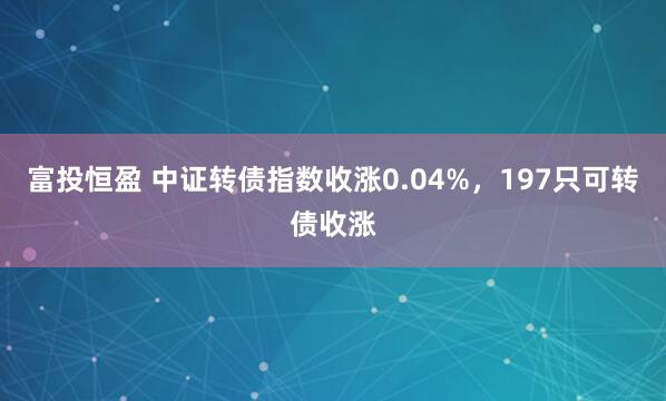 富投恒盈 中证转债指数收涨0.04%,197只可转债收涨